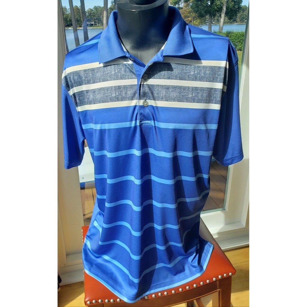 PGA Tour Men's Golf Short Sleeve Polo Blue/Charcoal Striped Shirt Size XL